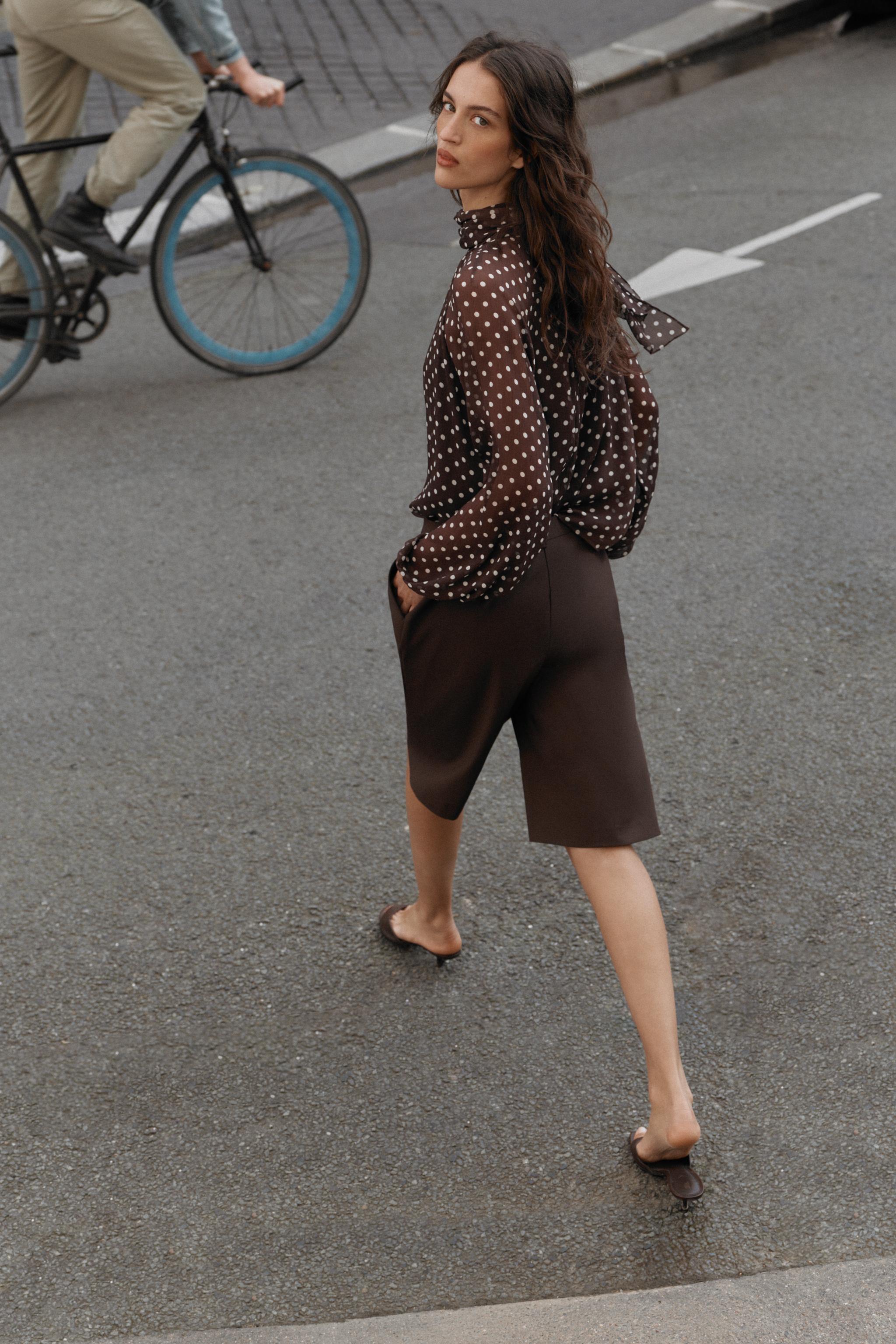 Polka Dot Tie Neck Blouse