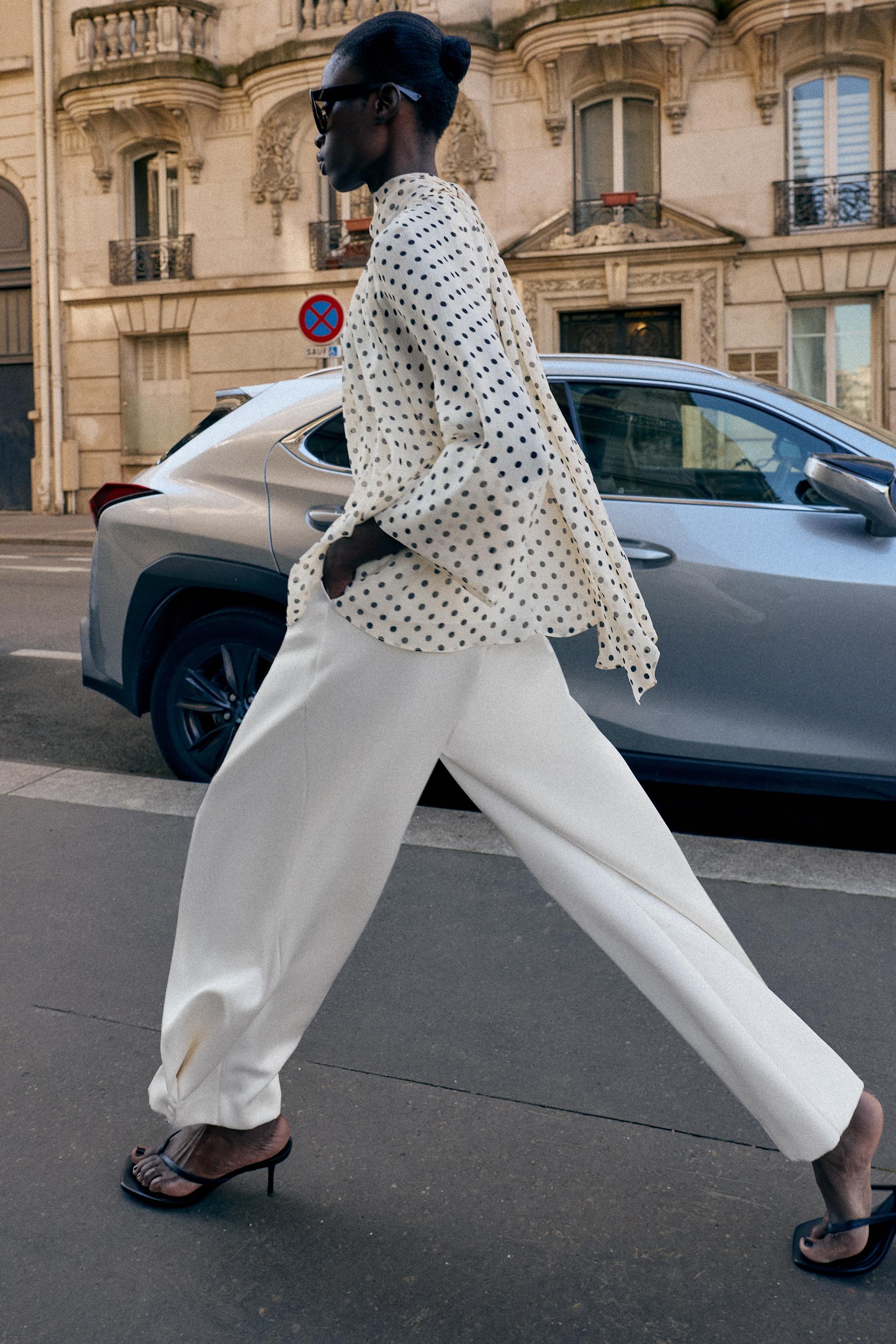 Polka Dot Tie Neck Blouse