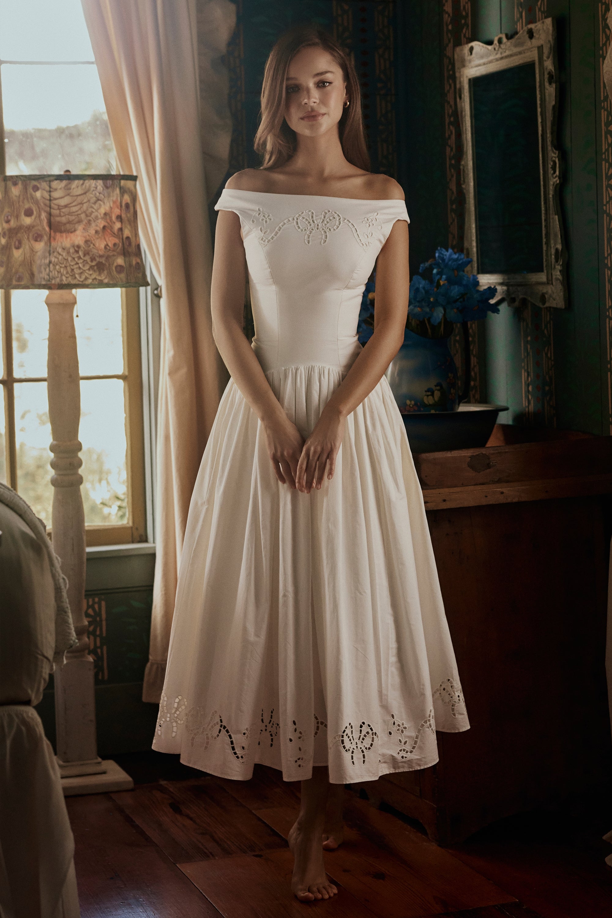 Elara Bardot Midi Dress