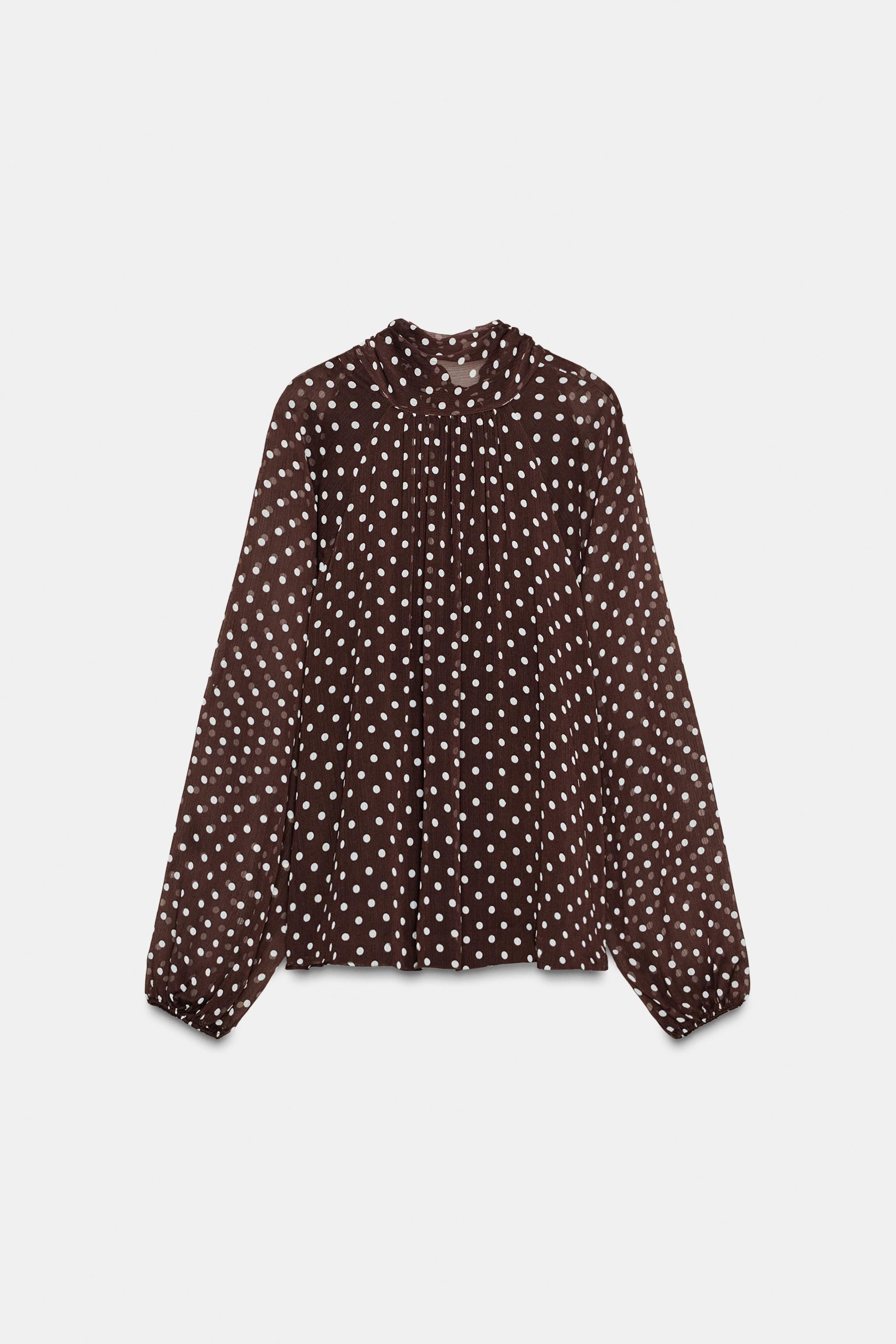 Polka Dot Tie Neck Blouse