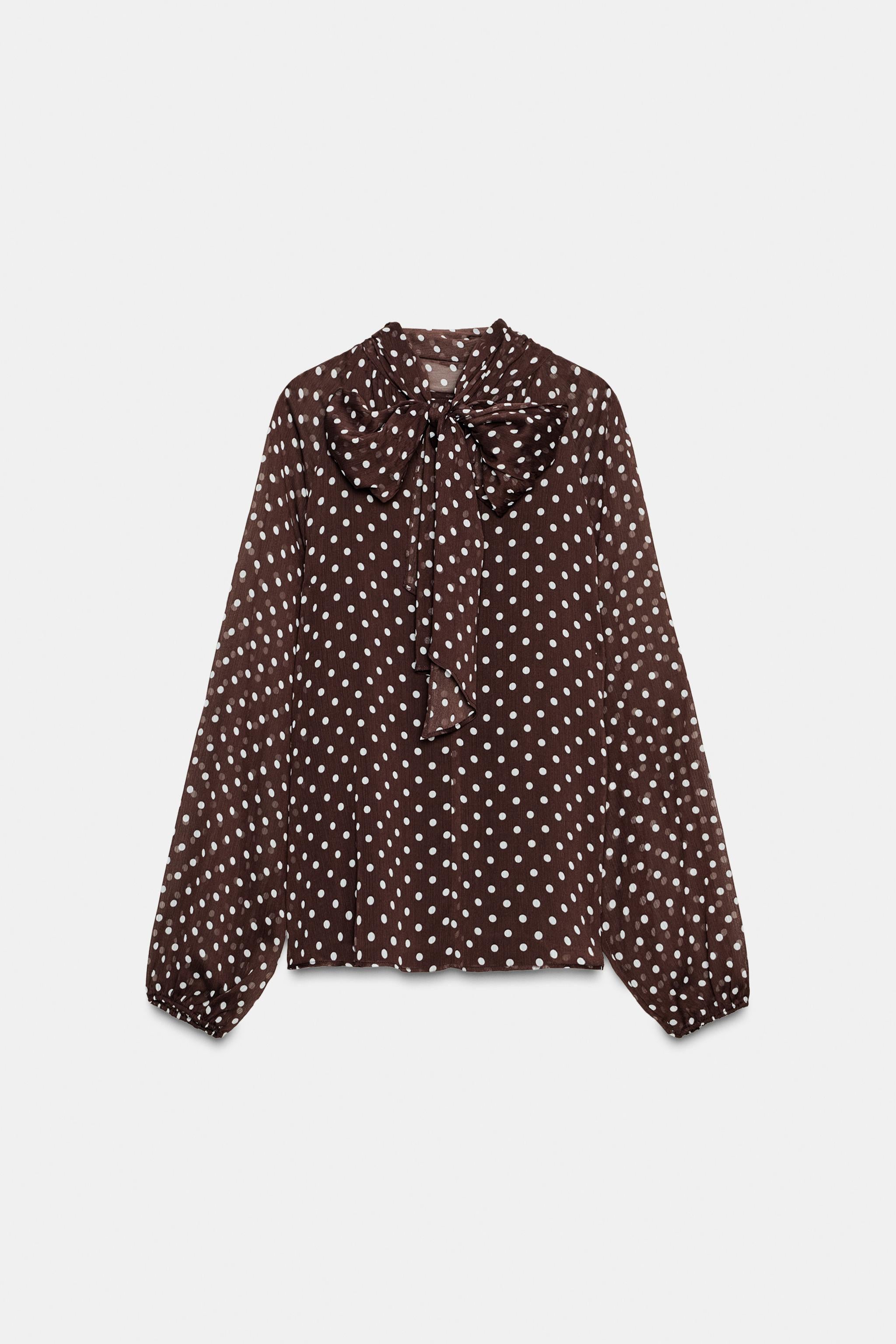 Polka Dot Tie Neck Blouse