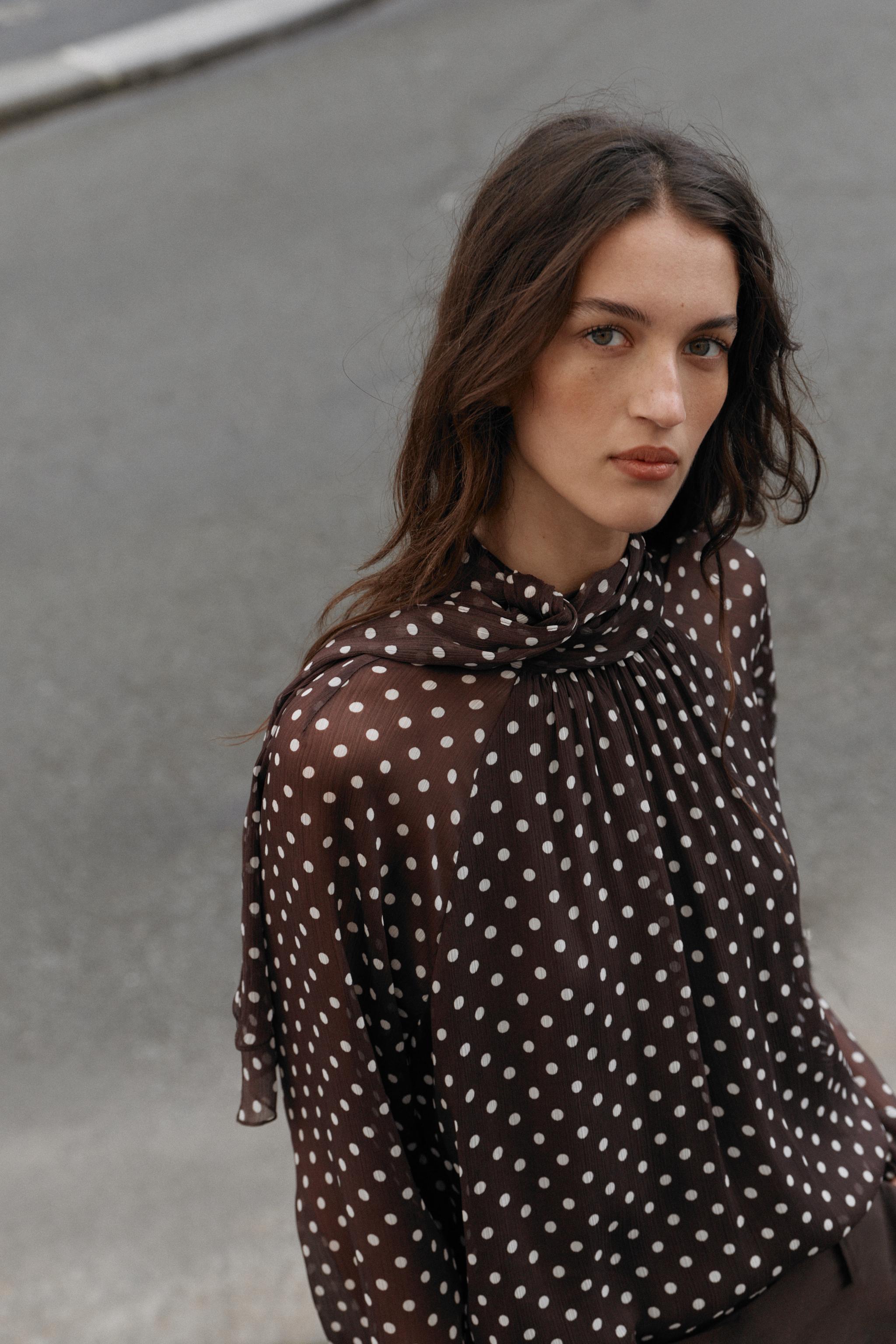 Polka Dot Tie Neck Blouse