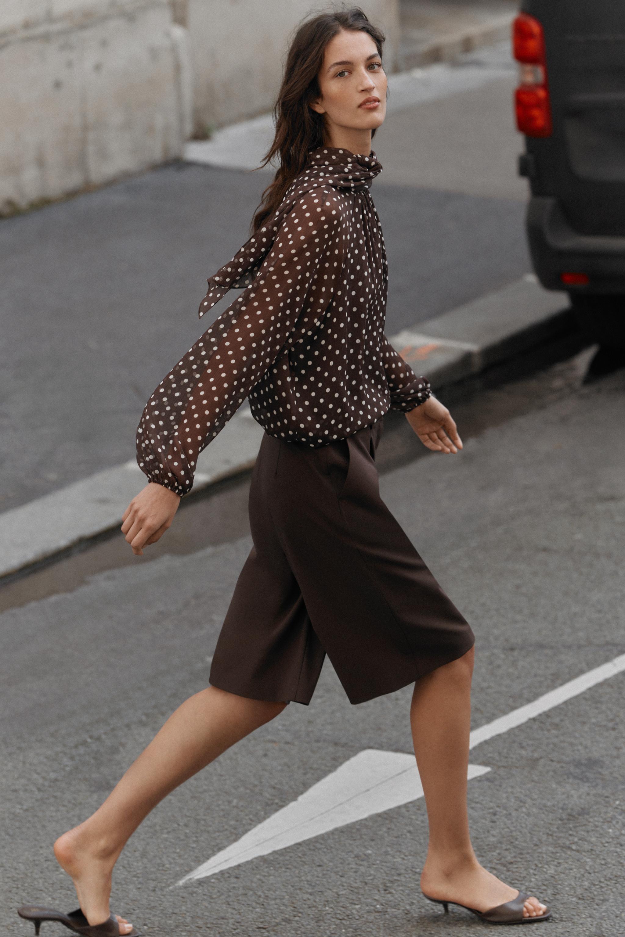 Polka Dot Tie Neck Blouse