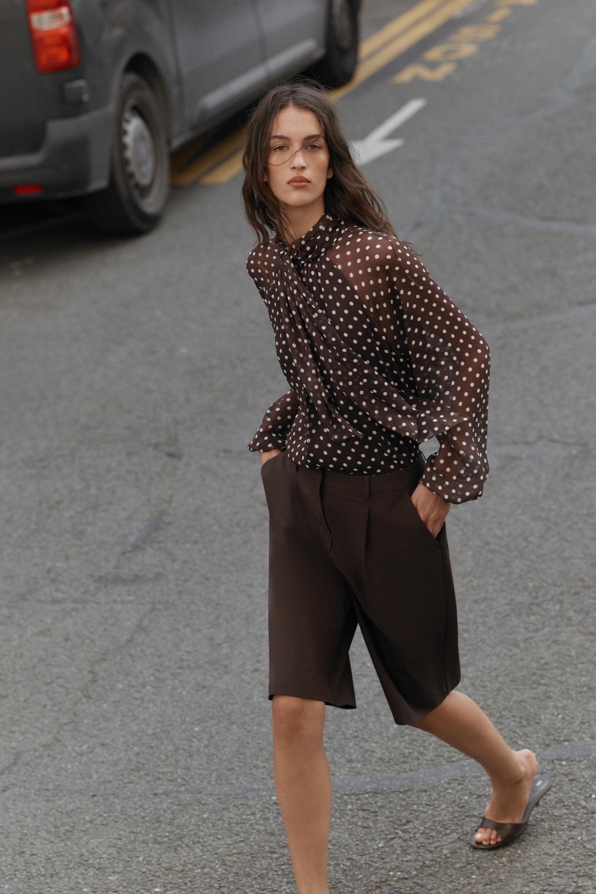 Polka Dot Tie Neck Blouse