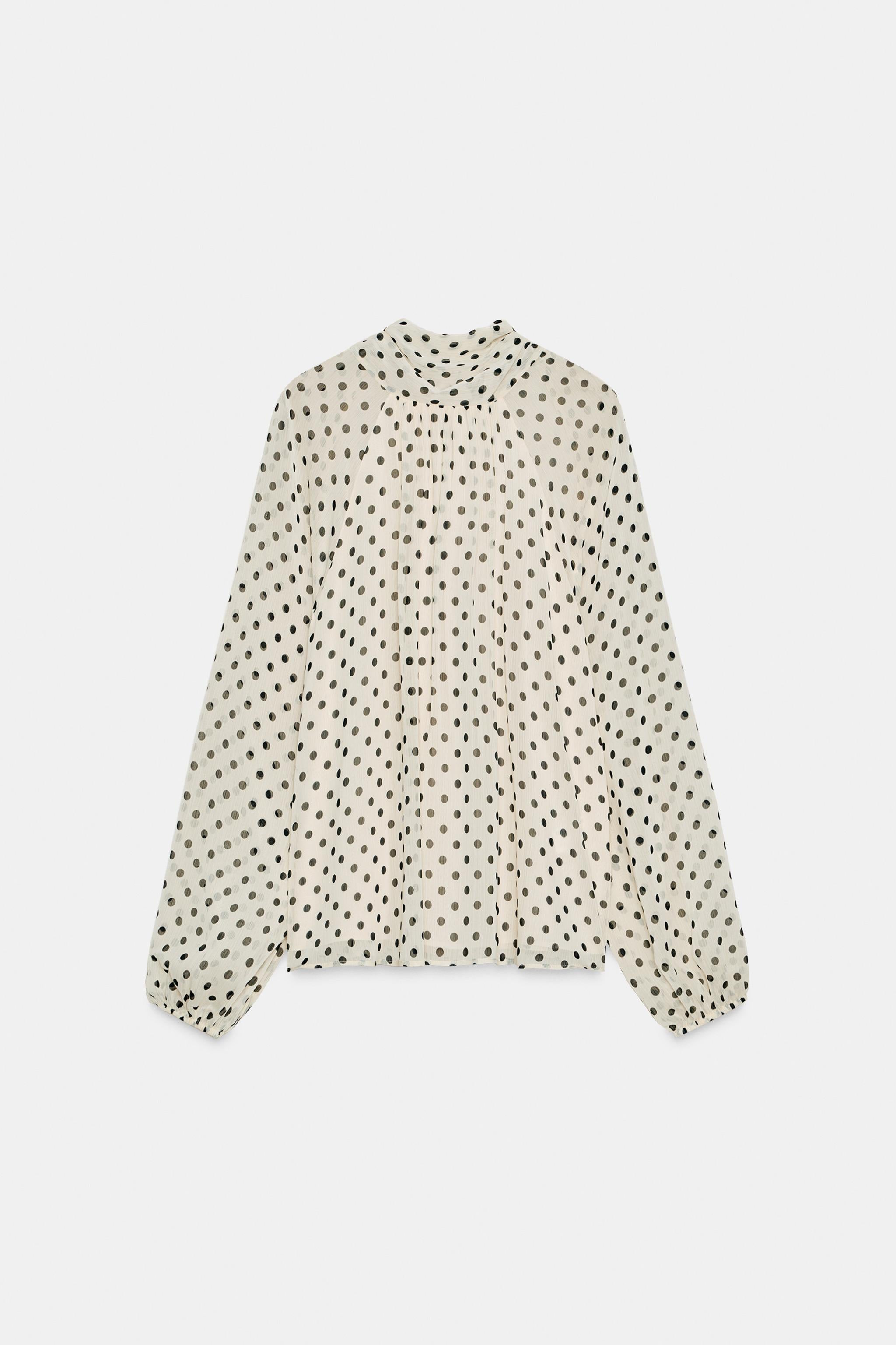 Polka Dot Tie Neck Blouse