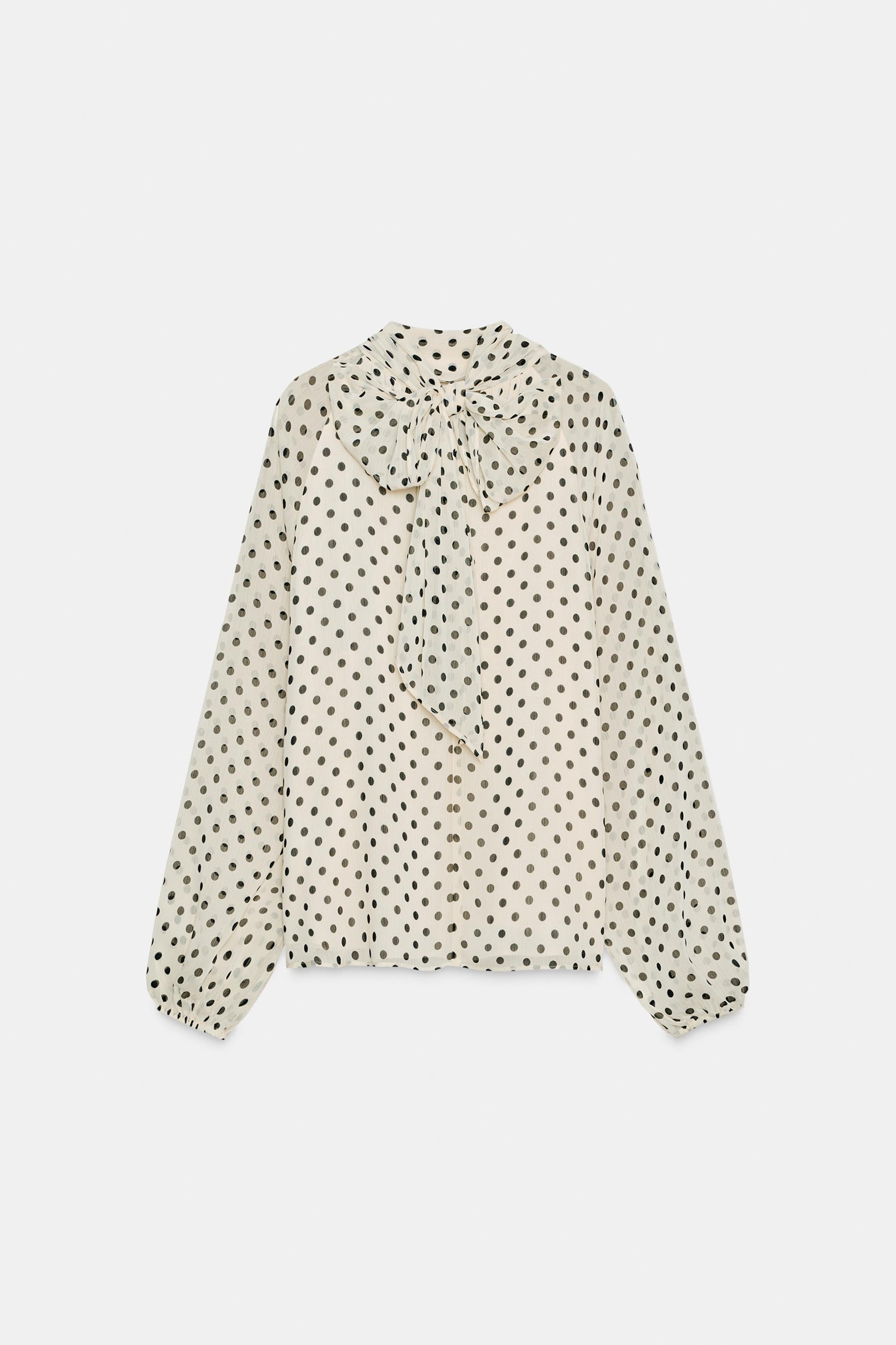 Polka Dot Tie Neck Blouse