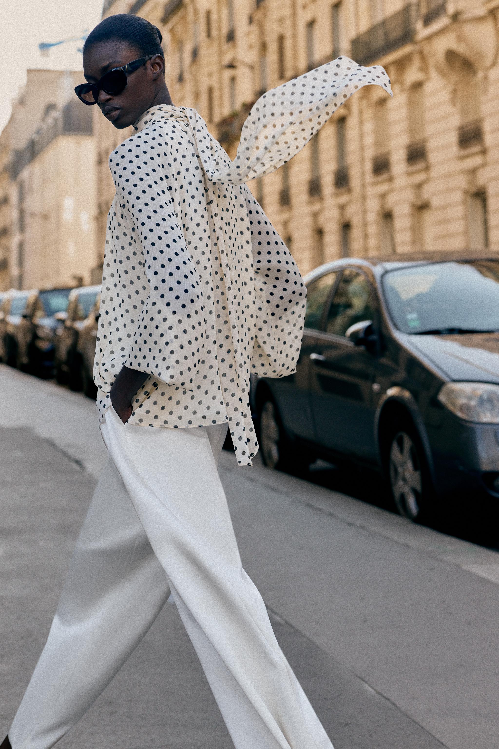 Polka Dot Tie Neck Blouse