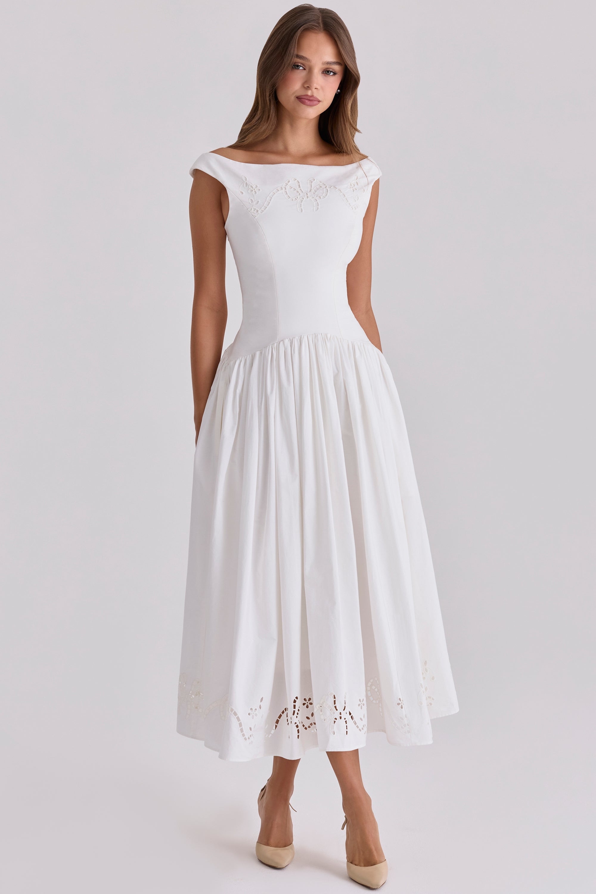 Elara Bardot Midi Dress